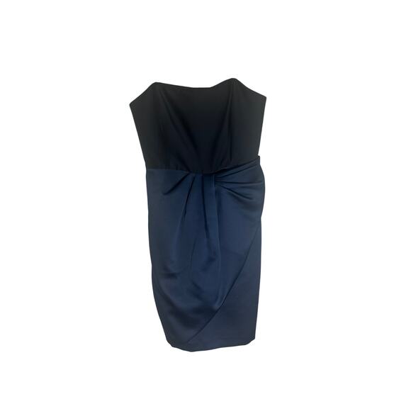 NWT Halston Women's Draped Cocktail Dress M Spaghetti Strap Two-Tone Black Navy - Picture 2 of 16